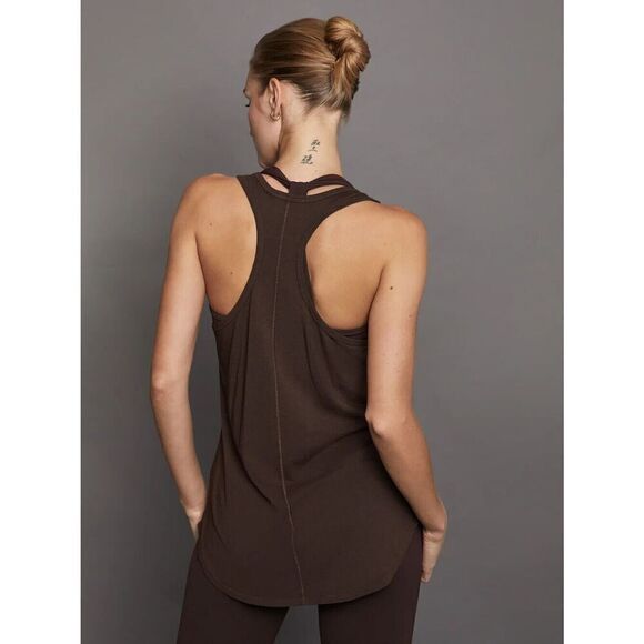 Carbon38 Tank Top Womens XS Dark Brown Scoop Neck‎ Racerback Jersey Everyday NEW - Picture 2 of 11